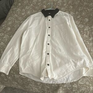Madewell White button up with black corduroy neck in size Large